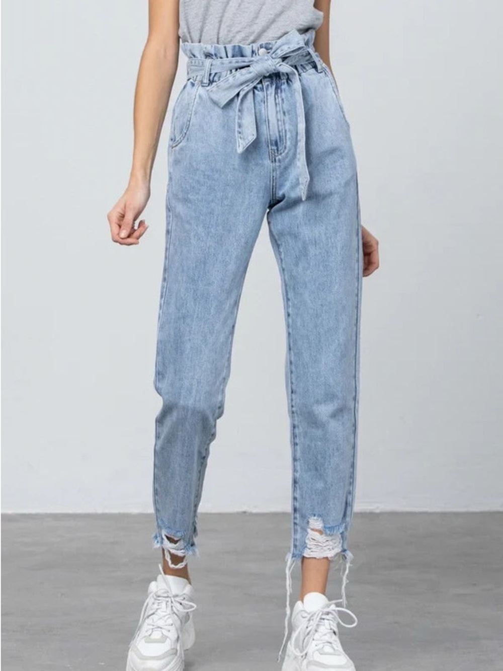 NWT Insane Gene High-Waist Paperbag Light Blue Jeans with Tie Belt
